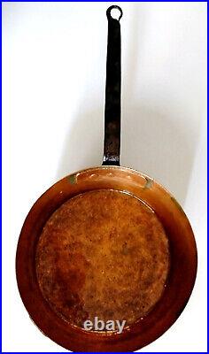 Antique 18th C French XL Hammered Unlined Pure COPPER Pan Pot Dove Tail Handle