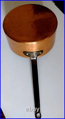 Antique 18th C French XL Hammered Unlined Pure COPPER Pan Pot Dove Tail Handle