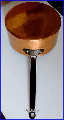Antique 18th C French XL Hammered Unlined Pure COPPER Pan Pot Dove Tail Handle
