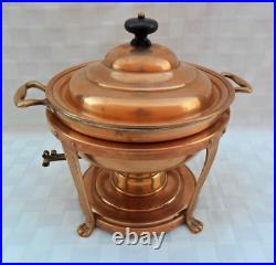 Antique Lagco Pure Bronze + Sterling Silver Lined Chafing Dish & LID & Burner