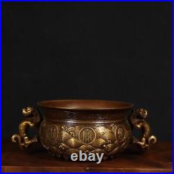 Antique Pure Copper Chi Dragon Ear Treasure Pot