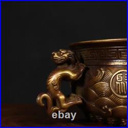 Antique Pure Copper Chi Dragon Ear Treasure Pot