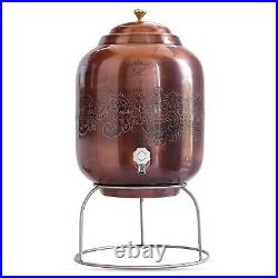 Antique Pure Copper Water Dispenser Pot with Brass Knob and Stand 12 L For Gift