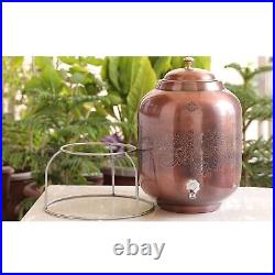 Antique Pure Copper Water Dispenser Pot with Brass Knob and Stand 12 L For Gift