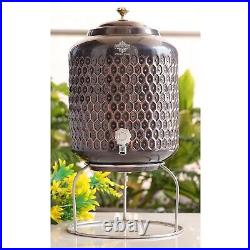 Antique Pure Copper Water Dispenser Pot with Brass Knob and Stand 8L For Gift