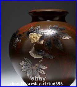 Art Home Decoration Pure Copper Brass Refined Flowers Bird Pot Vase