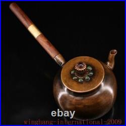 China Dynasty Pure Copper inlay Gem Kung Fu Tea long handle Tea makers Tea Pot