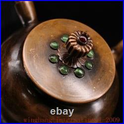 China Dynasty Pure Copper inlay Gem Kung Fu Tea long handle Tea makers Tea Pot