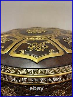 China Palace Pure Copper 24k Gold Gilding Eight Treasures Pot Flat Bottle Vase