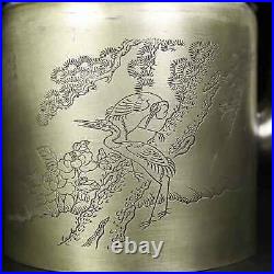 Chinese Pure Copper Carved Eight Immortals Pattern Handle Teapot Wine Pot 17980