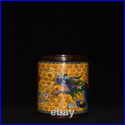 Chinese Pure Copper Cloisonne Handmade Exquisite Dragon Pattern Brush Pot ak0103