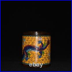 Chinese Pure Copper Cloisonne Handmade Exquisite Dragon Pattern Brush Pot ak0103