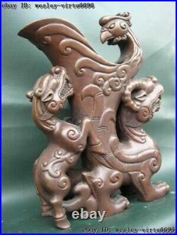 Chinese Royal Pure Copper Bronze Kylin Phoenix Beast Zun Vase Bottle Pot Statue