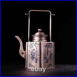 Chinese White Copper Inlay Gem Handmade Exquisite Figure Teapot/Wine Pot ah0803