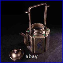 Chinese White Copper Inlay Gem Handmade Exquisite Figure Teapot/Wine Pot ah0803