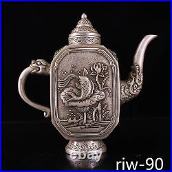 Chinese antique Qing Dynasty Pure copper Inlaid gem Silver gilding pot