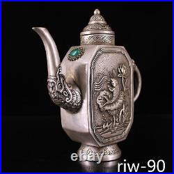 Chinese antique Qing Dynasty Pure copper Inlaid gem Silver gilding pot