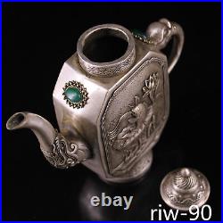 Chinese antique Qing Dynasty Pure copper Inlaid gem Silver gilding pot