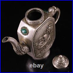 Chinese antique Qing Dynasty Pure copper Inlaid gem Silver gilding pot