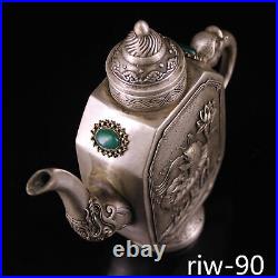 Chinese antique Qing Dynasty Pure copper Inlaid gem Silver gilding pot