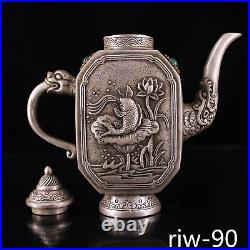 Chinese antique Qing Dynasty Pure copper Inlaid gem Silver gilding pot