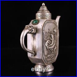 Chinese antique Qing Dynasty Pure copper Inlaid gem Silver gilding pot