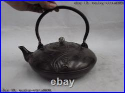 Chinese classical pure Bronze Copper handle round flower water bottle teapot pot