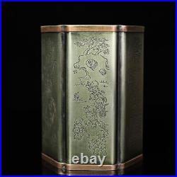 Chinese collect copper brass brush pot HandMade pen container