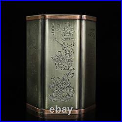 Chinese collect copper brass brush pot HandMade pen container