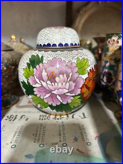 Collect Chinese pure copper gilt Cloisonne hand painted Flower Handmade pot jar