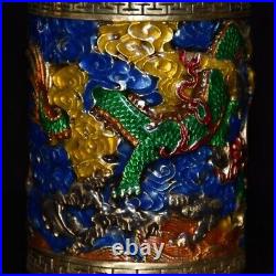 Collect Chinese pure copper gilt Cloisonne hand painting dragon patternbrush pot