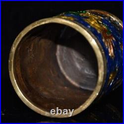 Collect Chinese pure copper gilt Cloisonne hand painting dragon patternbrush pot