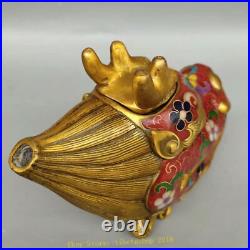 Collect Chinese pure copper gilt Cloisonne painted Dragon's head teapot wine pot