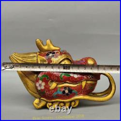 Collect Chinese pure copper gilt Cloisonne painted Dragon's head teapot wine pot