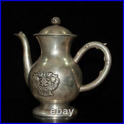 Collect Old China pure white copper hand made carven flower exquisite wine pot