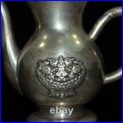 Collect Old China pure white copper hand made carven flower exquisite wine pot