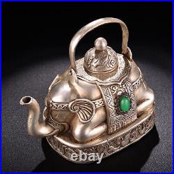 Collect pure copper gilt silver inlay gems hand made elephant shape tea pot