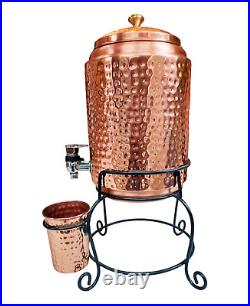 Copper World Hammered Design Pure Copper Water Dispenser Matka Pot Container