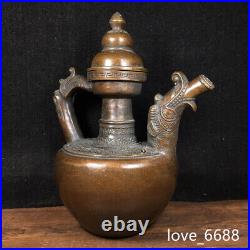 Early pure copper dragon mouth dragon handle wine pot and teapot decoration