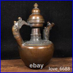 Early pure copper dragon mouth dragon handle wine pot and teapot decoration
