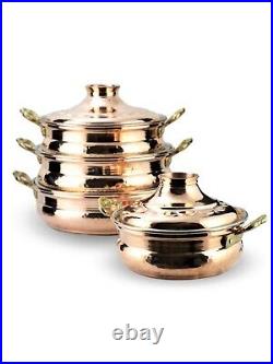 HANDMADE Pure Copper Cookware Set, Thick Double Handle Brass Handle Pot with Lid
