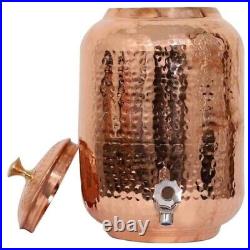 Hammered Pure Copper Tanki Dispenser Ayurveda Water Pot Copper Water Storage 8L