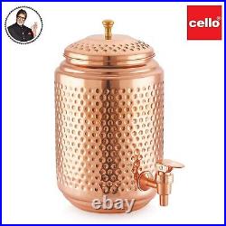 Hammered Pure Copper Water Dispenser Pot Matka Ayurveda Healing 10 LTR