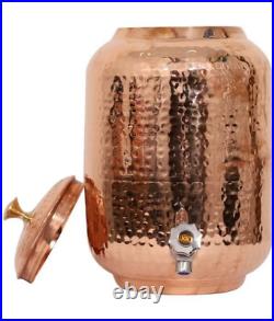 Hammered Pure Copper Water Dispenser Pot Water Pot Matka Ayurveda Healing Water