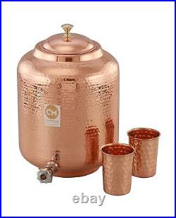 Hammered Pure Copper Water Dispenser Pot With Free 2 Glass Ayurveda Healing 5LTR