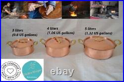 Hammered copper cooking pots, Pure copper casserole pots with lid