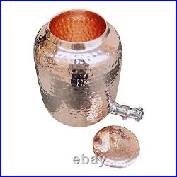 Handmade 100% Pure Copper Dispenser Water Pitcher Pot 16L With 2 Serving Glass