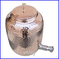 Handmade 100% Pure Copper Dispenser Water Pitcher Pot 16L With 2 Serving Glass