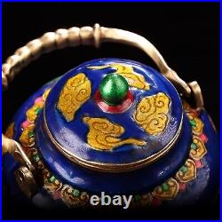 Handmade Pure Copper Cloisonne Painted Tea Pot from Folk Collection