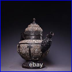 Handmade Pure Copper Embossed Butter Tea Pot in Chinese Folk Collection